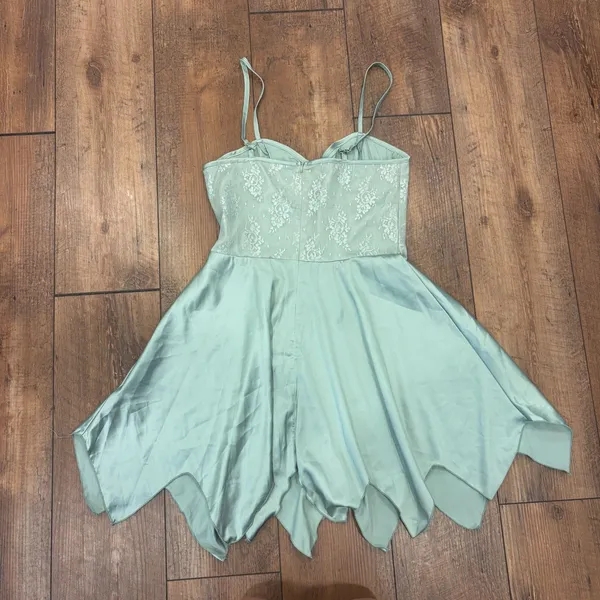 Fairy Contrast Lace Asymmetric Hem Cami Dress Green Women's Size Medium Romwe - Image 6