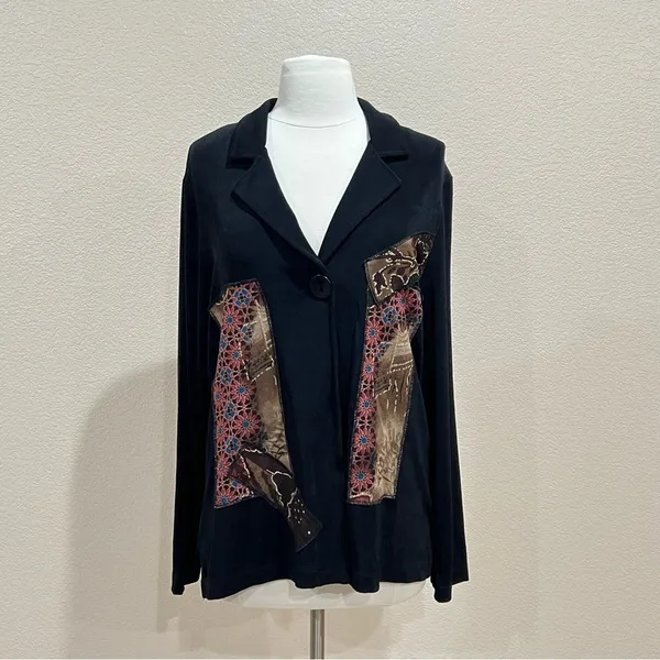 Picadilly Fashions Floral Patchwork Black Blazer Cardigan Size Medium - Image 5