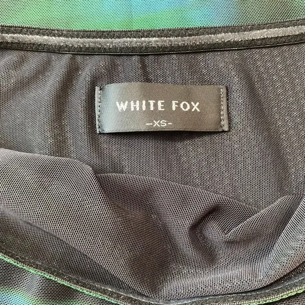 White Fox Strapless Bodycon Mini Dress XS Green Abstract Mesh Tube Party - Image 4