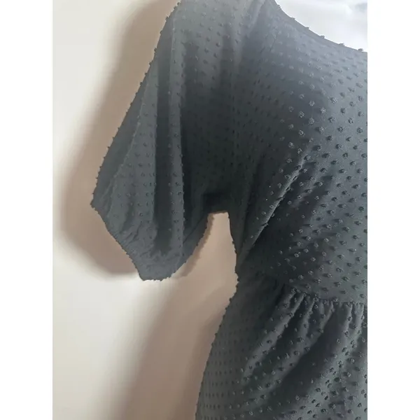 J.Crew Black Clip-Dot Tiered Mini Dress‎ Puff Sleeve Scoop Neck Small - Image 3