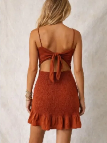 Abercrombie & Fitch Rusty Orange Smocked Mini Dress - Image 2