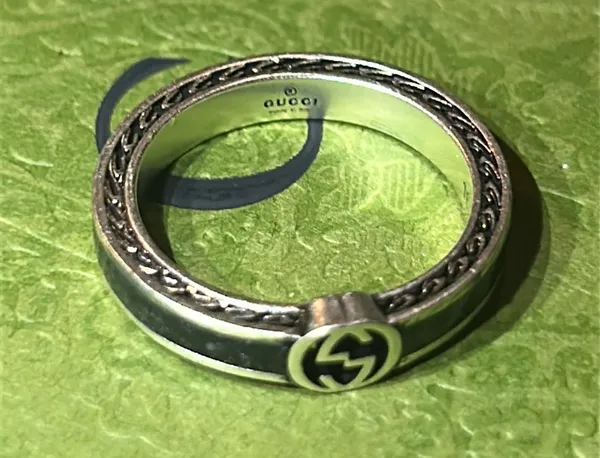 Gucci Interlocking G Enamel Thin Ring Black Ag925 - Image 5