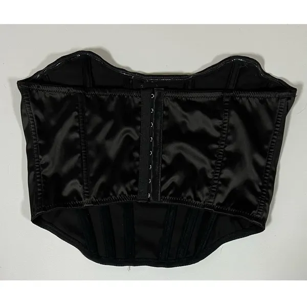 Black Satin Silk Diamond Diamonds Corset Bustier Crop Top Shirt Blouse Size M 💎 - Image 3