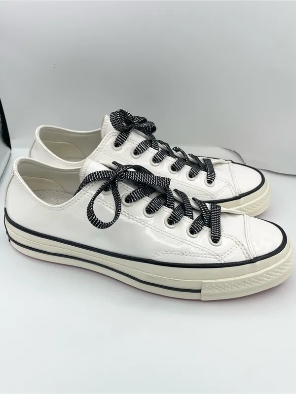 Converse unisex Chuck 70 low top patent leather white sneakers with red soles - Image 15