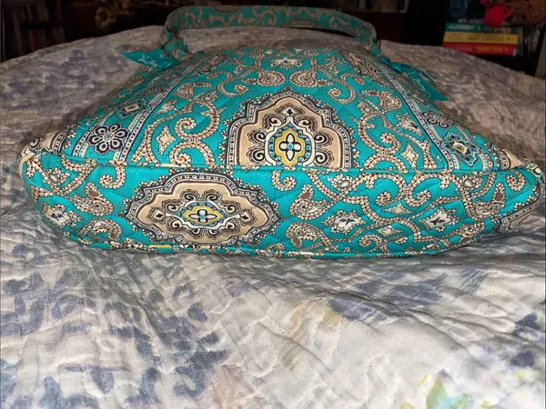 Vera Bradley Totally Turquoise Teal & Brown Tote Bag Shoulder Bag - Image 7