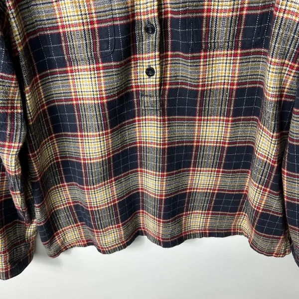 Patagonia Womens Organic Cotton Plaid‎ Flannel Popover Shirt Navy Red Yellow 12 - Image 4