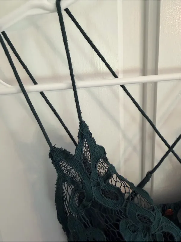 Free People FP One Adella Slip Dress XS Green Crochet Lace Boho Mini‎ - Image 3