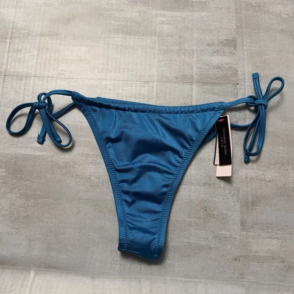 Victoria's Secret String Bikini‎ Bright Blue Size Large Tie Sides Adjustable NEW - Image 2