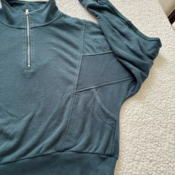Garage Teal Mock Neck Cropped Quarter Zip Sweatshirt Pullover S Gorpcore Y2K - Image 2