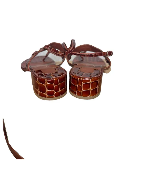 Christian Louboutin Brown Croc-Embossed Leather T-Strap Sandals box full set - Image 6