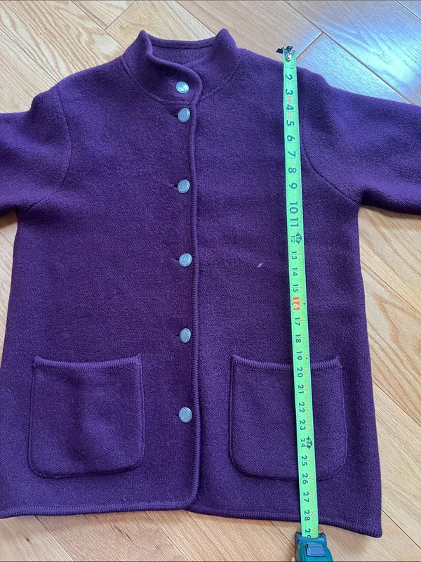 L.L. Bean Plum Button-Front Wool pea coat thick sweater jacket decorative button - Image 7
