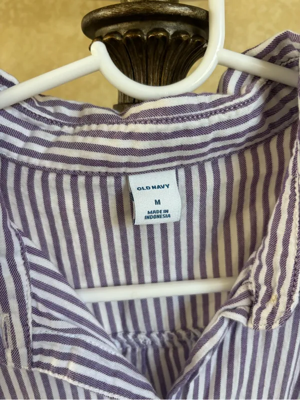 Old Navy Lavender & White Striped Button-Front Tie Blouse - Image 4