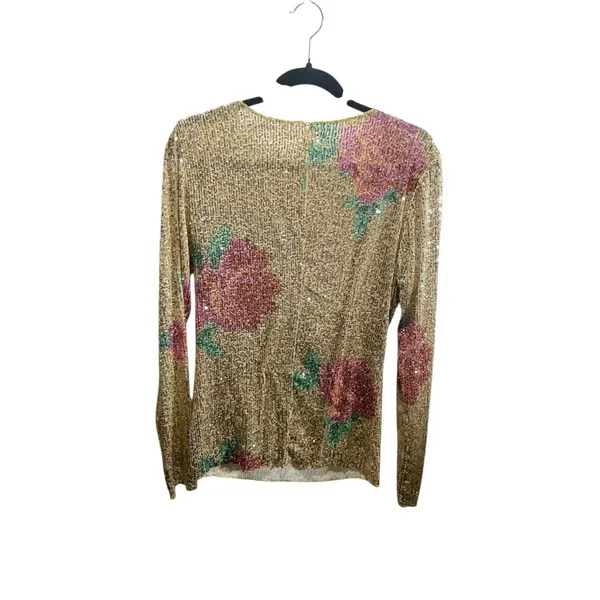 Free‎ People XL Floral Gold Sequin Long Sleeved Top NWOT - Image 4