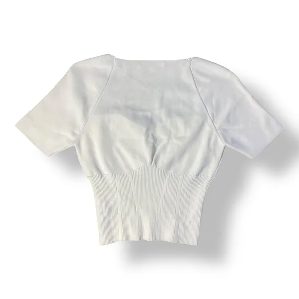 Endless‎ Rose White Cropped Short Sleeve Sweetheart Neckline Knit Sweater Size M - Image 5