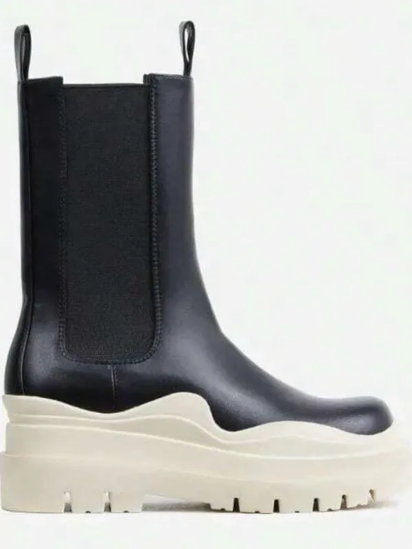 Lemonade Two-Tone Lace-Up Platform Chelsea Boots — Black & Cream Size 7 - Image 12