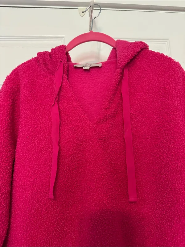 LOFT Bright Fuchsia Plush Sherpa Hooded Pullover - Image 3