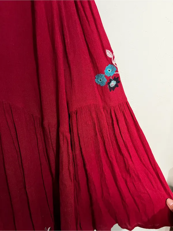 Free People Te‎ Amo Red Blue Floral Embroidered V Neck Babydoll Mini Dress - Image 6