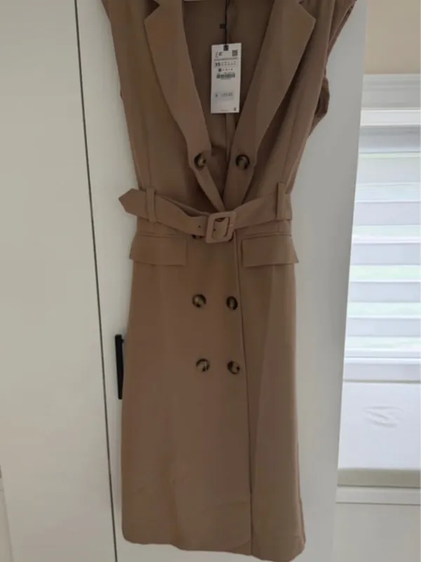 Zara Sleeveless Double-Breasted Belted Maxi Dress in Tan - Image 7