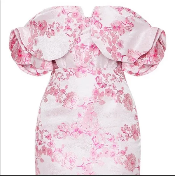 Pretty Little Thing Pink V Bar Jacquard Bodycon Dress - Image 3