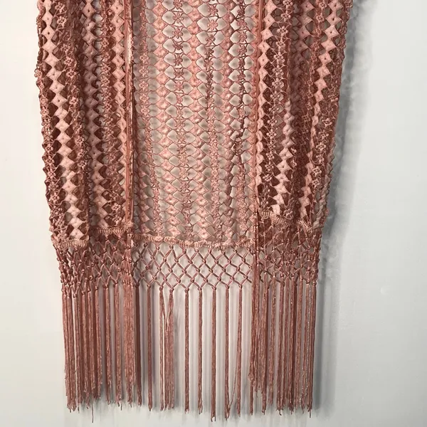 POL Duster Vest Crochet Fringe Trim Hood Size S‎ Dark Blush Pink Boho Rave Indie - Image 5