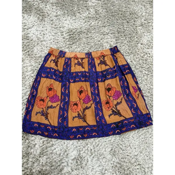 Maeve Anthropologie Womens XS Mini Skirt Floral Sequin Boho Poppy Purple Orange - Image 6