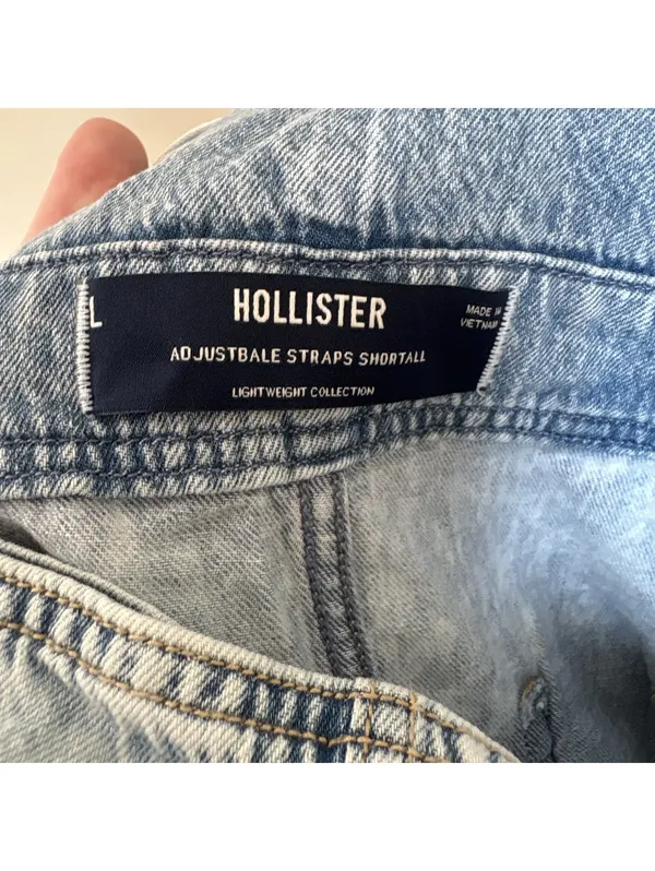 Hollister Light Wash Denim Shortalls Adjustable Straps Womens Size Large - Image 3