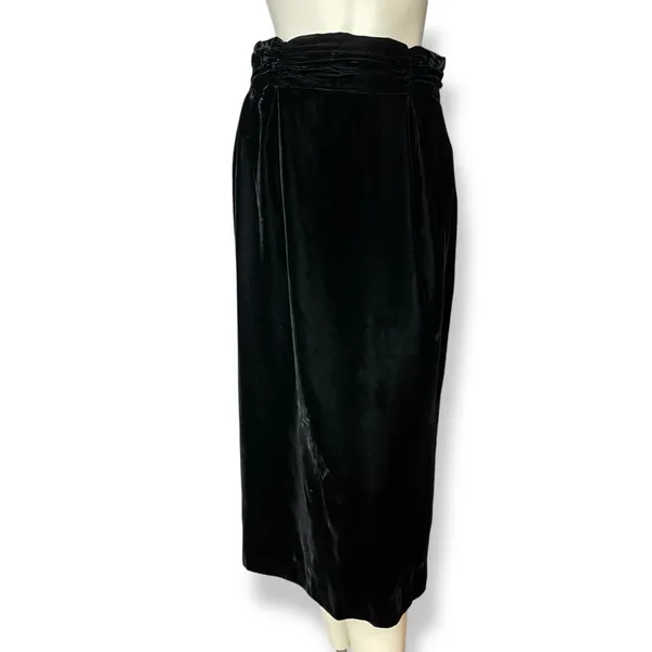 Vintage Velvet Skirt‎ Gathered Waistband Black Midi Straight Michelle Stuart - Image 14