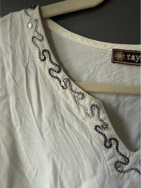 Raya Sun White Sleeveless Dress with Sequin Palm Tree Embroidery Size M - Image 4