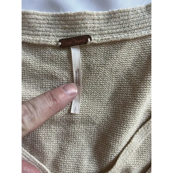 Free People Sweater Criss Cross Tunic V-Neck Long Sleeve Cream Size L - Image 7