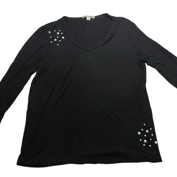 Long Sleeve Top Black Pearl Embellished Moral Fiber Elegant Chic Size L - Image 2