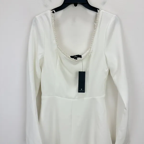 Lulus Luminous Aesthetic White Pearl Bow Long Sleeve Romper Wedding Bridal S NWT - Image 9