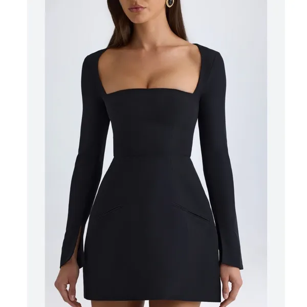 Oh Polly Taesha Square-Neck Structured Tulip Mini Dress Black Size 4 New CLM - Image 2