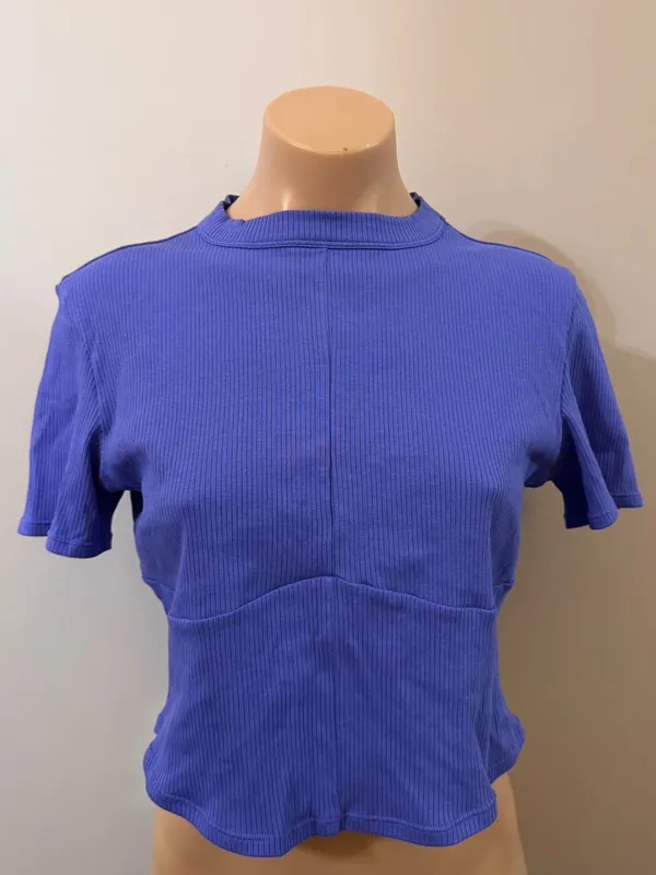 Fabletics Seamless Ribbed Baby Tee Crop Sapphire Sky Large Athletic - Image 2