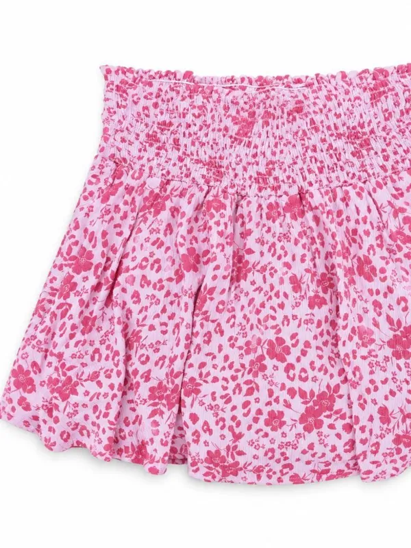Karlie Pink Floral Leopard-Print Smocked-Waist Skort Medium EUC - Image 2