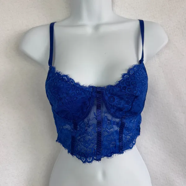 Lot of 3 Lace‎ Corset Bralette Blue Red White Floral Sheer Bustier Small Boho - Image 3
