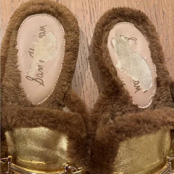 Danica Gold Fuzzy Slip On Mules - Image 2