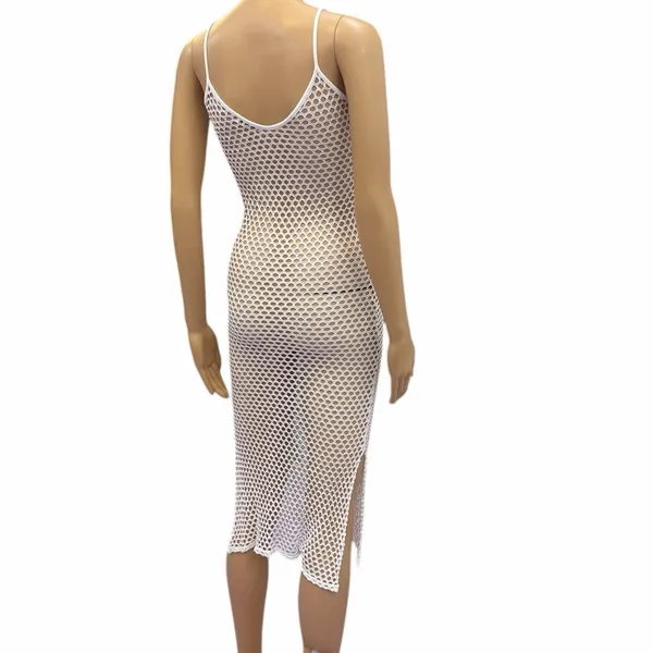 Aquavita White Open Mesh Net Midi Slit Coverup Dress Womens Small - Image 5