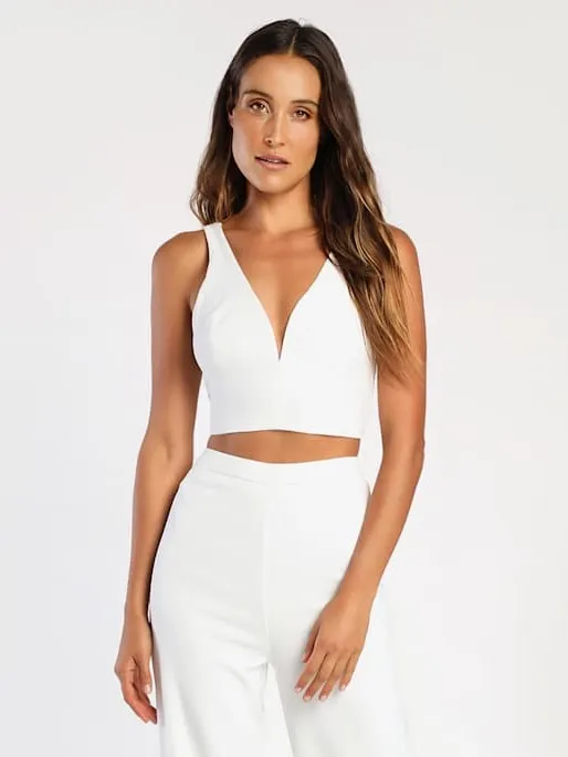 Lulus White Deep V Sleeveless Structured Crop Top Bridal Party Bustier XS - Image 4