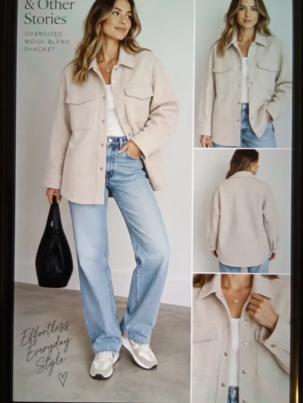 & Other Stories Over Size Shirt Shacket Wool Blend Oatmeal Gorpcore Casual Chic - Image 2