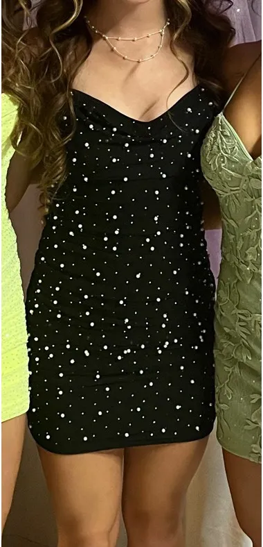 Honey and Rosie Black Homecoming Dress Dillard's with pearls - Image 3