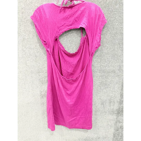 Free People Mini Dress Women Medium Pink FP Beach Open‎ Back Halter Boho Summer - Image 7