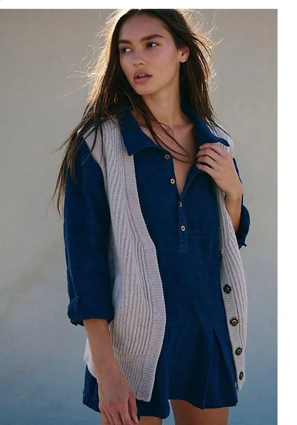 NWOT Free People X Free- Est Checkin' Mini Dress / Tunic Top Blue Oversize - Image 3