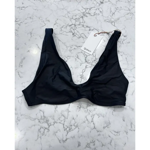 NWT Quince Black Italian Plunge Bikini Top Size Large - Image 3
