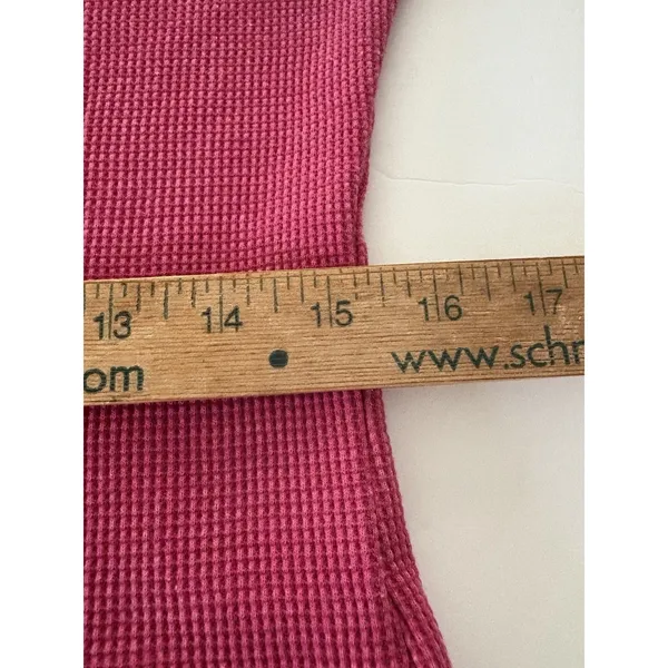 Pilcro Anthropologie Thermal Shirt Size L Pink Waffle Knit V-Neck - Image 6