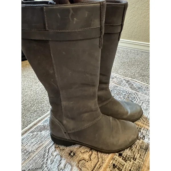 Eddie Bauer Trace Boots Womens 9.5 Gray Leather Zip Tall‎ Riding Waterproof - Image 3