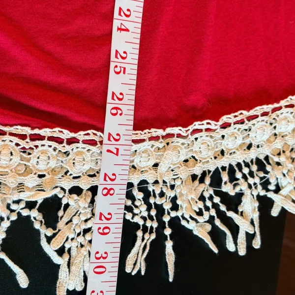 R. Rouge Vintage Red Boho Crochet Fringe Tunic Top Large Flapper - Image 6