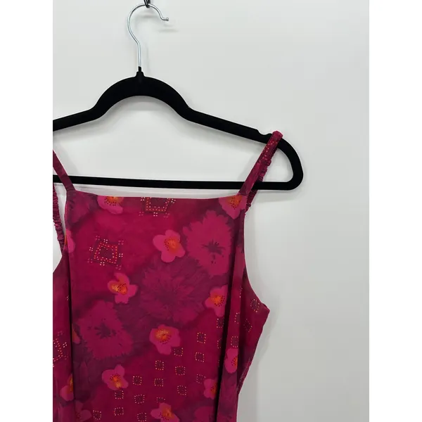 Vtg Y2K Pink Floral Mesh Mini Dress Slip Lettuce Hem Fairycore Coquette‎ Mcbling - Image 5
