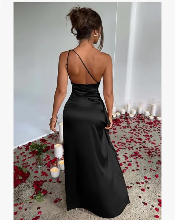 One shoulder high split cocktail dress Black - Image 4