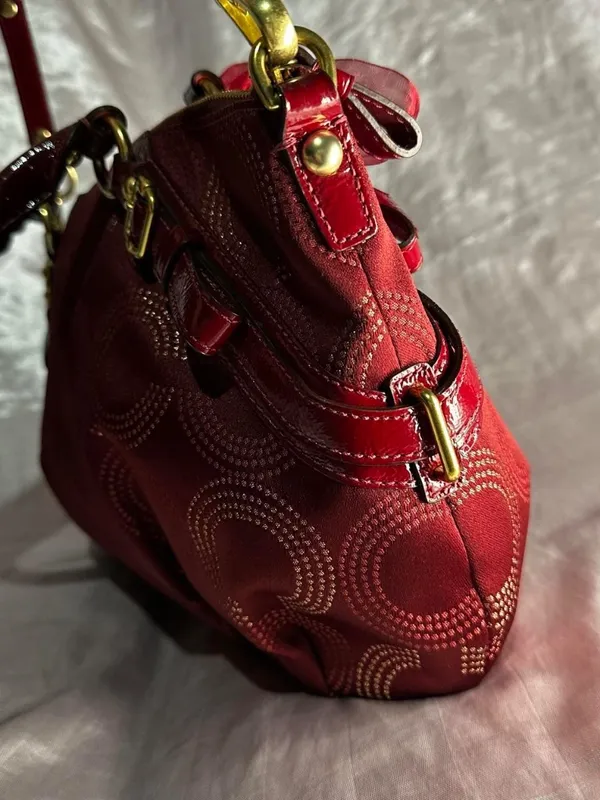 Vintage Y2K Coach Signature Op Art 2Way Burgundy Shoulder Bag - Image 2