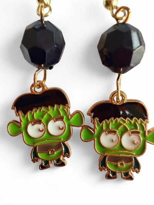 Handmade Frankenstein Monster Enamel Earrings 💚 - Image 3